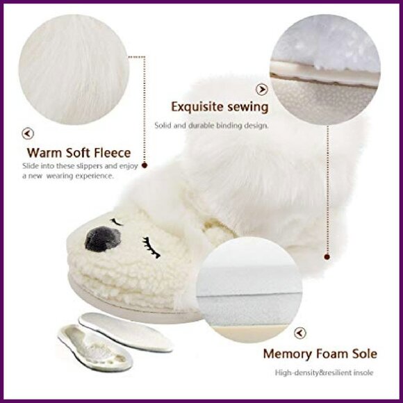 Warm Fluffy Slippers with Memory Foam, Anti-Slip Sole, Size 4-9.5 - Picture 5 of 8